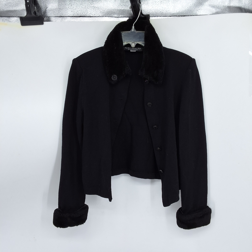 St. John By Marie Gray Sz 6 Formal Knit Jacket with Faux Fur Trim